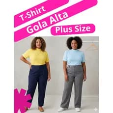 T-shirt Feminina Plus Size Básica Lisa Gola Alta em Viscolycra Confortável - Veste do tam. 44 ao 48