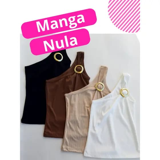 Blusa Feminina Manga Nula Canelada com Detalhe Argola Dourada/Veste tamanho P e M/Tamanho Único