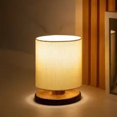Abajur Mesa Linho Natural Luminária Quarto Sala Escritório Iluminação Decoração Casa
