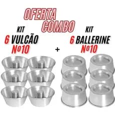 Kit Combo 6 Peças Forminha Vulcão Nº10 + 6 Ballerine Nº10 Forma De Alumínio Para Doces Sobremesas