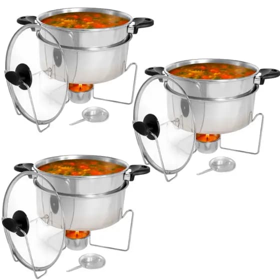 Kit 03 Rechaud Panela Alumínio Puro Para Servir Buffet Restaurante Festas