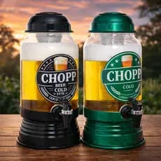 Chopeira 3 L de Vidro Com Dispenser Alumínio Jarra Bebidas Torre Chopp Bar Beer Churras