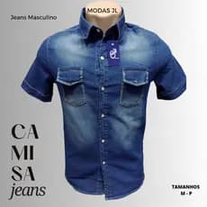 Camisa Jeans Masculina Manga curta Tam so "P"  Social a botões