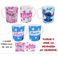 Caneca Personalizada lilo stich Con Seu Nome 1 unidad Porcelana de 325ml