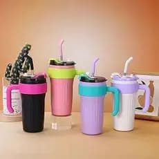 Copo isolado de 850L com alça  caneca de café de parede dupla de aço inoxidável com canudo, copo de viagem