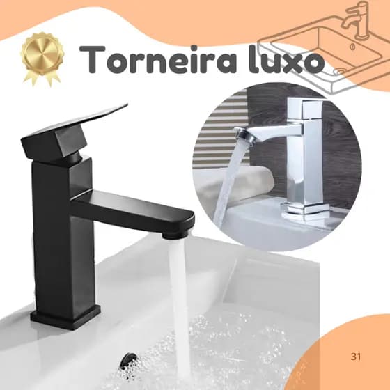 Torneira banheiro Moderna Metal Inox Lavabo Cuba 1/2 Cromada Preta Luxo