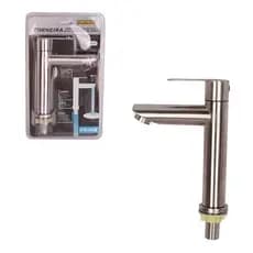 Torneira Retro Lavatório Mesa Design Vintage Acabamento Inox Escovado Resistente