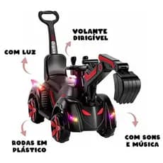Retroescavadeira Eletrica Infantil Haste Resistente Design Realista Vermelha Diversao Segura