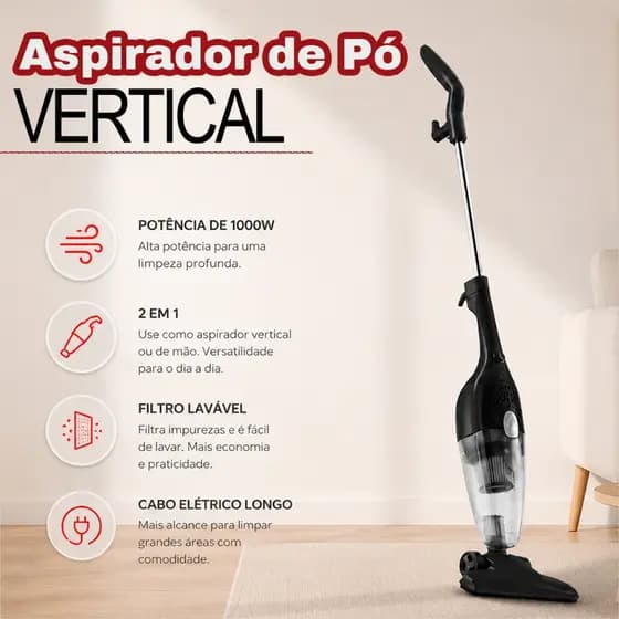 Aspirador de Pó 127V Agratto Aspirador 2 em 1 Alta Velocidade Aspirador Vertical de Pó Aspira Carro
