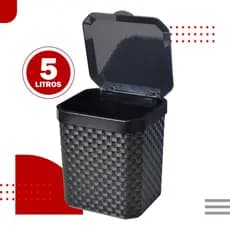 Lixeira Cesto Rattan 5 Litros Preta C Tampa Cozinha Banheiro Lixeira Pia