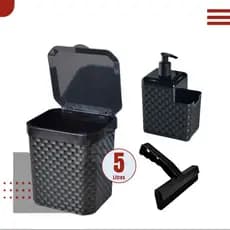 Kit Cozinha 2/3 Peças Lixeira Pia 5 Litros + Porta Detergente Sabão + Rodinho de Pia