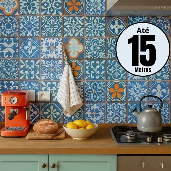 Papel de Parede Adesivo Azulejo Português Autocolante Rolo 5m x 45cm Cozinha Banheiro