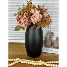 Arranjo Rosa Antigo Artificial Outonado Vaso Preto Ceramica