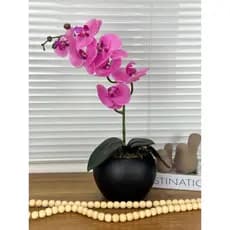 Arranjo de Orquídea Artificial Rosa Vaso Cerâmica Aquario Preto