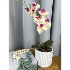 Arranjo de Orquídea Artificial com Vaso Cerâmica Branco