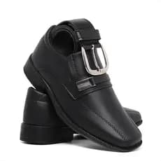 Kit Sapato Social Infantil Masculino Menino Com Cinto Preto Bico Quadrado Juvenil Sem Cadarço Macio