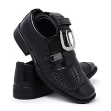 Kit Sapato Social Infantil Masculino Preto Com Cinto Para Casamento Festa Noivado Formatura Macio