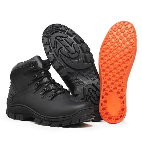 Bota Masculina Militar Coturno Preto Couro Legítimo Tratorado Cano Médio Tática Resistente Promoção