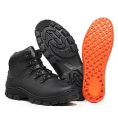 Bota Masculina Militar Coturno Preto Couro Legítimo Tratorado Cano Médio Tática Resistente Promoção