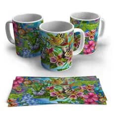 Caneca Xicara Cerâmica 325ml personalizada arte tema Borboletas