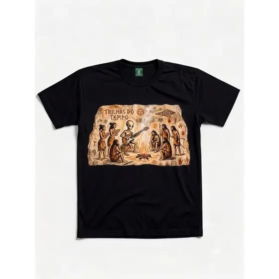 Camiseta Premium Trilhas do Tempo - Estampa Exclusiva Alienígena Cave Rock - Algodão 30.1 Penteado