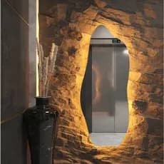 Espelho Orgânico e Oval Com Led Grande 1 Metro Lapidado Luz Amarela E Branca Decorativo Para Quarto Sala Banheiro 100X50