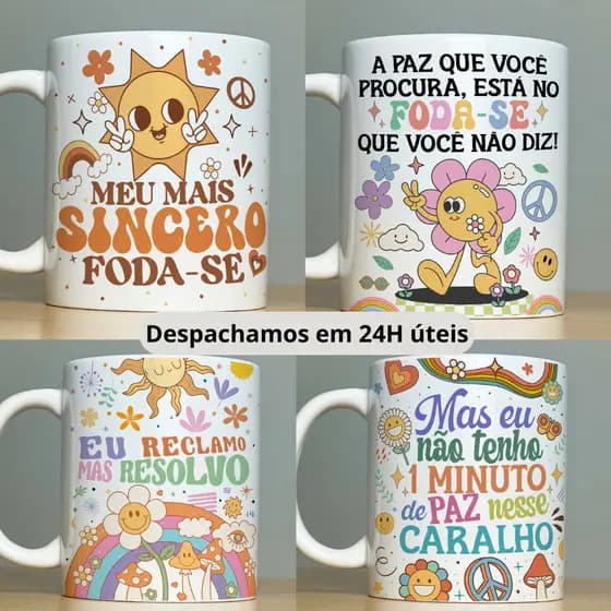 Caneca de Porcelana Personalizada - Xícara com Frases Divertidas e Engraçadas - Indelicadas - Good Vibes 2 - Copo
