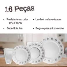 Aparelho de Jantar 16 Peças Jogo de Pratos e Copos em Vidro Decorado Maçã