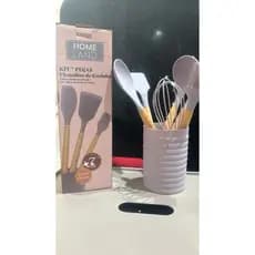 kit 7 peças de utensílios de silicone ,talheres com cesto.