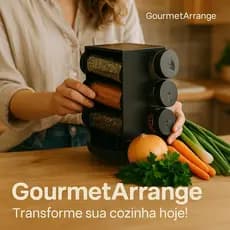 Porta Condimentos Giratório 6 Potes 80ml Plástico Preto Organizador Temperos