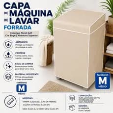 Capa Protetora Máquina Lavar Roupa Forrada Resistente Decorativa Bege Tamanho Medio