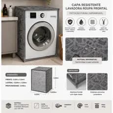 Capa Resistente Lavadora Roupa Frontal Proteção Poeira Impermeável Cinza Grande