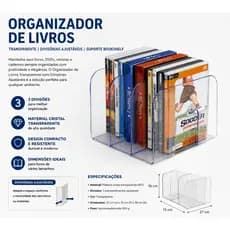 Organizador De Livros Transparente Divisorias Ajustaveis Suporte Bookshelf