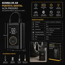 Bomba De Ar Portatil Digital Alta Pressao Inflador Pneus Bicicleta Auto