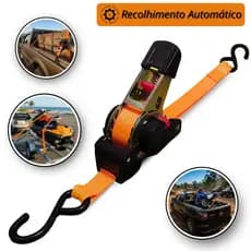 Cinta Para Carga Com Catraca Automática 680Kg 3,6Mx25mm Fita de Reboque Cinta Jiboia Amarração Moto