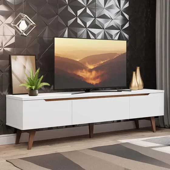 Rack Retrô para TV Reims Madesa até 75 Polegadas Pés de Madeira - Branco