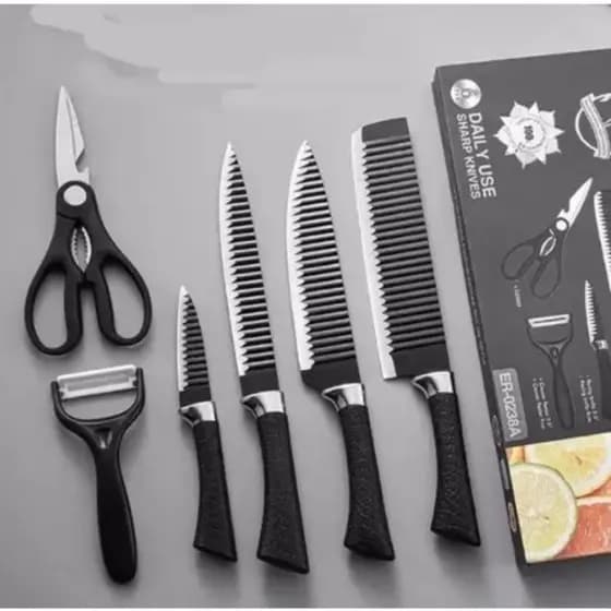 KIT Facas Profissional Cozinha 06 Peças churrasco descascador tesoura
