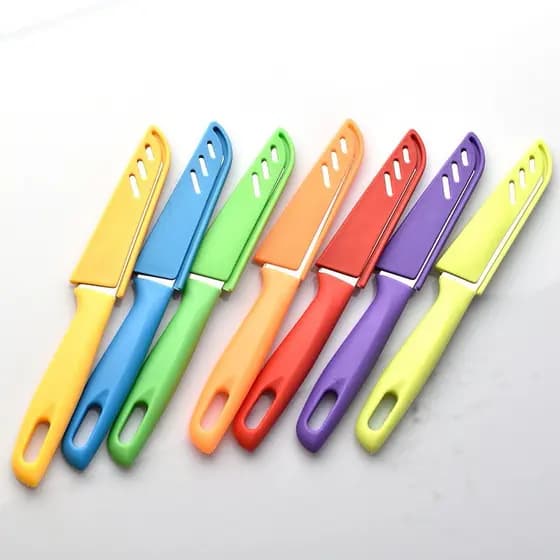 Kit 4 Faca Aço Inox Afiada com Bainha Capa Protetora Cozinha Pesca Camping Faquinha Colorida Funcional