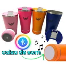 Copo Térmico Tampa Abridor Caixa Som Bluetooth 420ml Led