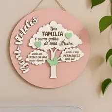 Placa Pendurar Porta Guirlanda Bemvindo Árvore Família Cristão
