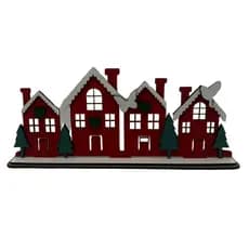Decoração Mesa Natal Cristão Madeira Vilarejo Casinhas Neve