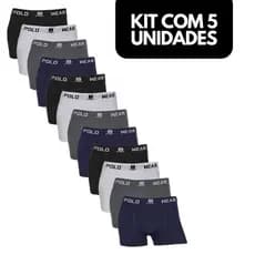 Cueca Infantil Menino Criança Box Boxer de Perna Lisa Microfibra Sortidas Polo Wear Kit 5 Peças