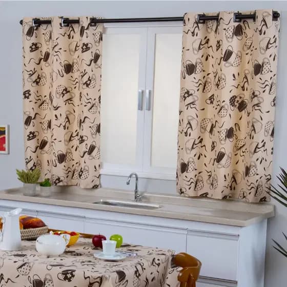 Cortina Cozinha 3,0 x 1,50 Estampada Oxford Varão Simples Linda Diversas Estampas