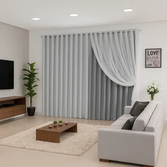 Cortina Voil com Forro 2,0 x 2,30 Sala e Quarto Micropercal Elegance Ilhos Varao