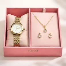 Kit Relógio feminino dourado 25mm Condor CO2035NPB/K Resistente a Água