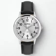 Relógio masculino Condor original prata Pulseira de couro preto 40mm CO2035NRJ/3K