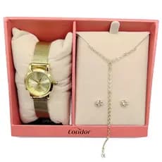 Kit Relógio feminino Condor original dourado 23mm CO2035NPO/K4X Resistente a Água