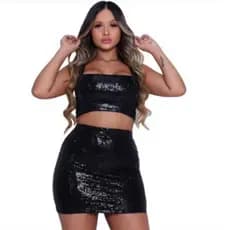 conjunto paetê  ,  conjunto saia e Cropped , conjunto