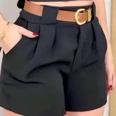 Short feminino alfaiataria cintura alta com cinto Short feminino