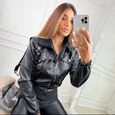 jaqueta feminina jaqueta bomber couro fake